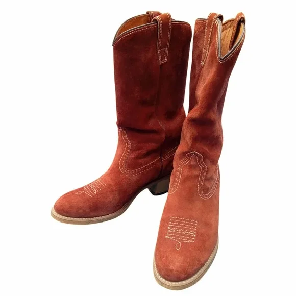 Vintage Wolverine Women's Cowboy Boots Brown/Orange Size 7 1/2 Suede Heel - Picture 4 of 15